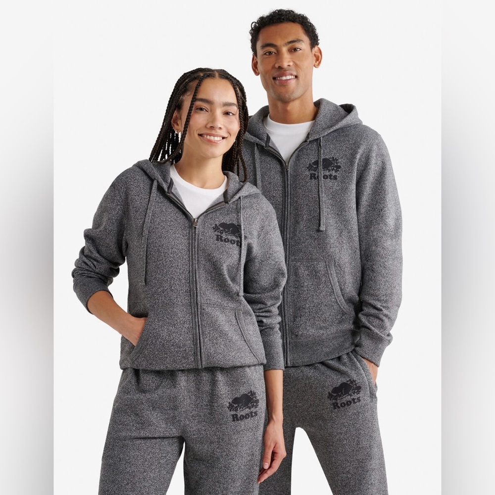 ROOTS Gray Zip Down Hoodie Sweatshirt Jacket
